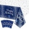 QUERICKY 4 Paquetes de Manteles de Feliz Cumpleaños Azul Marino y Plateado, Cubiertas de Mesa Rectangulares Desechables de Plástico para Hombres, Mujeres, Niños y Niñas en Fiestas de Cumpleaños