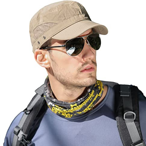 Pyrafox Herren wasserdichte Armee-Kappe, Kurze Krempe, atmungsaktiv, Militärkappe, verstellbar, Klassische Baseballkappe, EUNS90-Khaki, Einheitsgröße