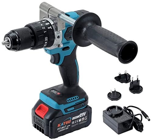 KATSU FIT-BAT 21V Taladro Percutor Inalámbrico Brushless con 4,0Ah Batería, Taladro de Impacto con 13mm Portabrocas sin Llave, 2 Velocidad y luz LED para Mejoras del Hogar y DIY
