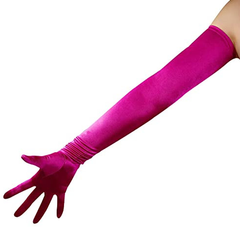 DooWay Damen-Handschuhe, extra lang, Opern-Satin, glänzend, Stretch, Hochzeit, Abend, Party, Handschuhe, rose, 38