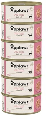 Applaws Natural Wet Cat Food Cans, Tuna with Prawn in Broth - 6 x 156g