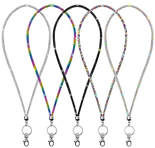 Soleebee Kartenhalter Trageband, Bling Strass Schlüsselband Lanyard mit Schlüsselring Kristall Halsband Damenkette Halskette Kit für Schlüsselanhänger ID-Kartenhalter (5 Stück)