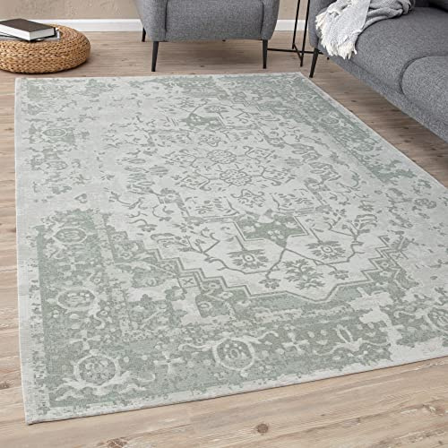 THE RUGS Machine Washable Rug – Medallion Design Rugs for Living Room, Bedroom, Hallway, Flat-weave Area Rugs, (Green, 80x150 cm)