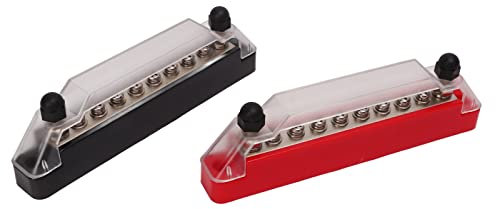 Sammelschiene,Stromverteilerblock,1 Paar 10-Poliger Stromverteilungsblock 48 V 150 A M6-Bolzen M4-Schraube Batterie Sammelschiene Für Autoboot(2 Stücke M6 Bolzen,8 Stücke M4 Schrauben)