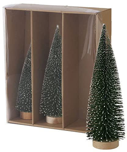 Boltze 3tlg. Deko-Aufsteller Tarvo I H 22-32cm I 3 Größen I grüne Deko-Tanne mit Schnee I Weihnachtsbaum I Weihnachts-Deko I Wohnzimmer, Esstisch I Advents-Dekoration zum Hinstellen I Christmas X-Mas