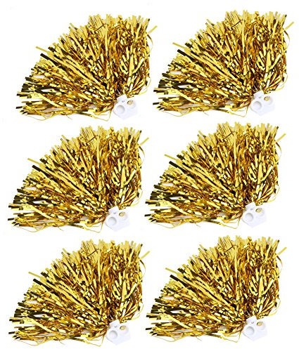 Hapivida Cheerleading Pom Poms, 6 Stück PET Cheerleading Squad Spirited Fun Poms Pompons Cheer Kostüm Zubehör für Cheer Sport Kinder Erwachsene Team(Golden)