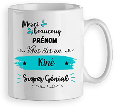 Mug/Tasse merci cadeau pour kiné/kinésithérapeute trop génial - cadeau merci kiné/kinésithérapeute personnalisé prénom