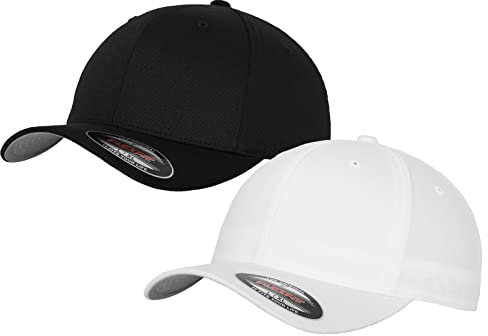 2er Flexfit Unisex Wooly Combed Cap Baseball Caps graue Unterseite S M L XL XXL Basecap Mütze, Youth, 1x Schwarz + 1x Weiss + 1x HL-Kauf Notizblock