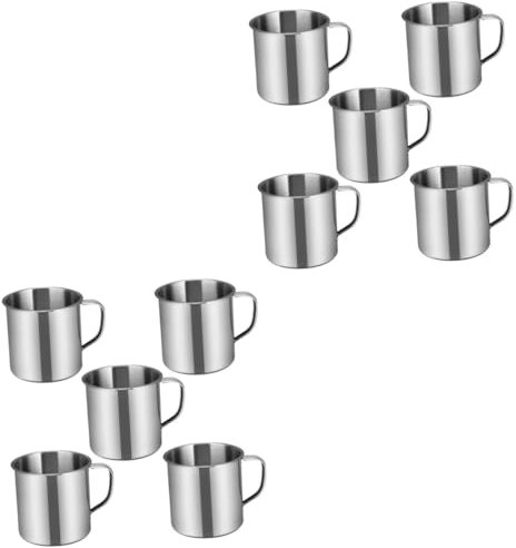 Lot de 10 tasses à café de camping en acier inoxydable avec poignée, durables, inoxydables, incassables ( )
