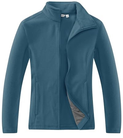 33,000ft Damen Fleecejacke mit Durchgehendem Reißverschluss Stehkragen Damen Leichte Fleece Jacke Outdoor Damenjacke für Wandern und Freizeit,Petrol 2XL