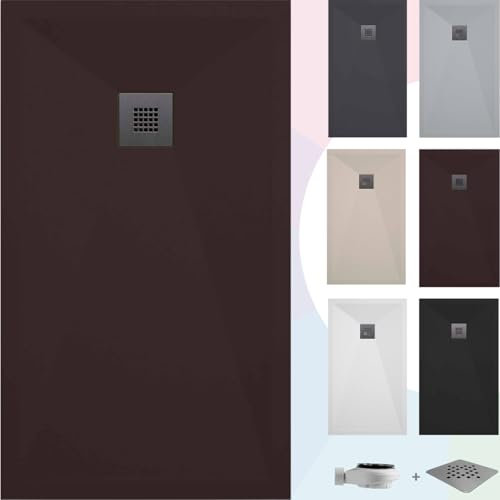 SOULHOME Piatto doccia- Resina -Gel Coat -Texture liscia/pietra -Antiscivolo -Colore Cioccolato - 140X70- Extra piatto 3cm. Standard
