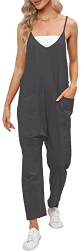 Bluelucon Tuta da donna casual, larga, casual, larga, con bretelle, tuta da lavoro, Nero , XXL