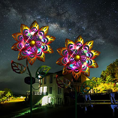 ARVALOLET Wind Spinner Metal Solar Powered Windmill Wind Spinner for Garden Solar Lights Outdoor Garden Ornaments Yellow