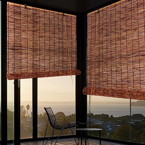 Natural Reed Curtain Thermal Blackout Roller Blinds Hand-Woven Bamboo Roll Up Blind Door Windows Waterproof Light Filtering Sun Shade Privacy Shade for Patio Indoor Outdoor Porch ( Size : 28x47in(WxH)