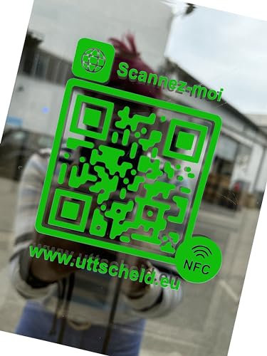 QR Code und NFC – Aufkleber Grün PVC Hohe Leistung für Schaufenster, Fahrzeug, Theke, Messagenes – Facebook – Instagram – Google – Website – Tripadvisor... 10 cm x 10 cm