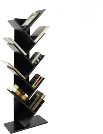 KARAT Bücherregal Wand Deko für Wohnzimmer, Arbeitszimmer, Schlafzimmer offener Wandregal, Standregal aus Holz Stufenregal Organizer mit 8 Fächern 50x141,5x25cm Schwarz (Alexandria)