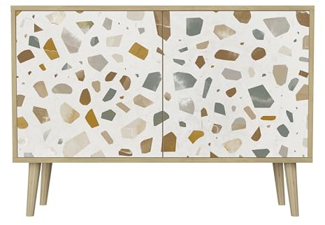 HEALANCY Komodenschrank - Kommode mit 2 Türen- Flurkommode- Schrank - Highboard - Kleiderschrank Möbel - Wohnzimmer Schlafzimmer Esszimmer Flur - Sideboard- Riva-Eiche