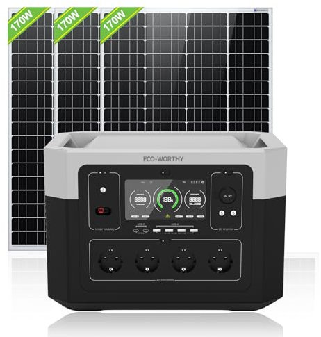 ECO-WORTHY Generador Solar Portatil 2000W 1920Wh Generador Electrico con Panel Solar de 510W, Batería LiFePO4 de 48V 40Ah, Potencia de Hasta 4000W, Generadores con 12 Tomacorrientes para Camping RV