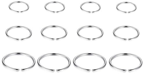 Ryaupy 12 Pièces Anneau de Nez en Acier Inoxydable Boucle D'oreille, Anneau de Nez Piercing Anneau Hoop Bijoux, Septum Clicker Nez Lip Ring Piercing Bijoux pour Femmes Hommes(3 Größen Silber)