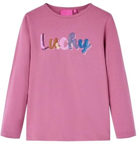 Kinder Langarmshirt mit Pailletten-Beschriftung Langarm T-Shirt Himbeerrosa 128