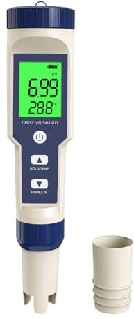 YIYEGO Digitales pH Messgerät Wasser, 5-in-1 TDS EC Salzgehalt Temperatur pH Tester mit ACT, IP67 Wasserdicht, für Wasser, Pflanzen, Trinkwasser, Aquarien, etc.