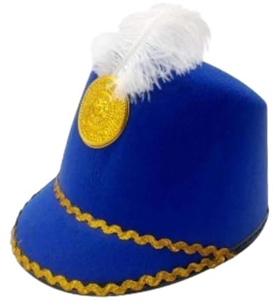 Oshhni Blaskapellenhut, Trommelmajor-Hut, Kostümzubehör, mit Federband, Major-Hut für Bühnenauftritte, Kostüme, Blau