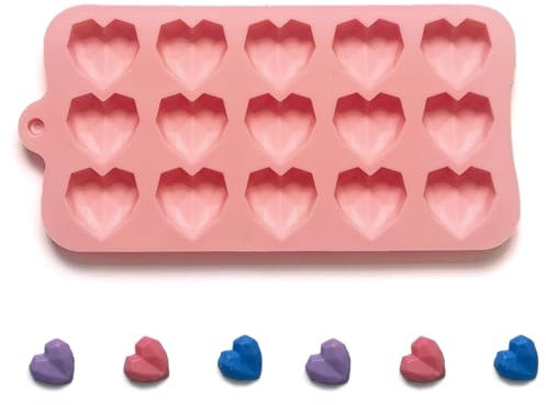 LuLiyLdJ Herz Backform, Herzform Backform, 3D Diamant Herz Silikonform 15-Kavität Silikon Herzform Schokoladenformen, Herzform Kuchenform Zum Backen Käsekuchen,Mousse,Schokolade,Eiswürfe, 1 Stück