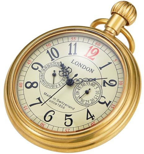 Tiong Vintage Kupfer Edelstahl London Design Mechanische Handaufzug Taschenuhr Herren Uhren, Gold-A, Vintage, klassisch
