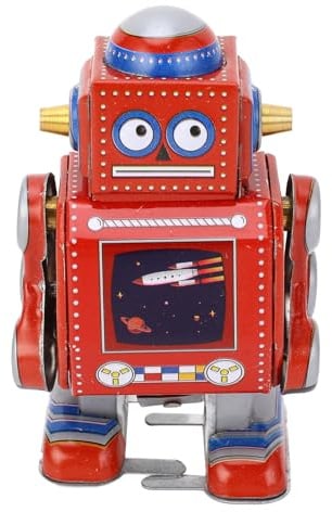 Fockety Vintage-Aufziehroboter aus Eisen, Dekorativer Trommelroboter aus Metallblech, Aufziehroboterspielzeug für Café, Bar, Restaurant, Sammlung, Weihnachtsgeburtstagsparty-