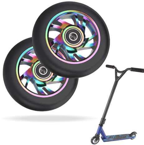 YANGUN Stunt Scooter Rollen, 2 PCS Scooter Ersatzräder 88A mit ABEC-9 Lager Aluminium Speichenkern, Ersatzräder für Stunt Scooter 100mm, Scooter Räder Kompatibel für Meisten Stuntscooter & Kickscooter