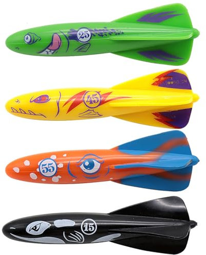 4Pcs Rocket Torpedoes Diving Toys for Swimming Pool, Sinking Sinkers for Kids, Throwing Torpedo Bath Dive Rocket Water Toy, Underwater Training Toys for Kids 7-12 Girls Boys Games