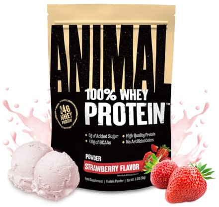 Universal Nutrition ANIMAL 100% Whey Protein Pulver Erdbeere – hochwertiges Proteinpulver mit 24g Protein & 4,6g BCAAs – für Protein Shake & Muskelaufbau – kein Zuckerzusatz - 30 Portionen, 1kg