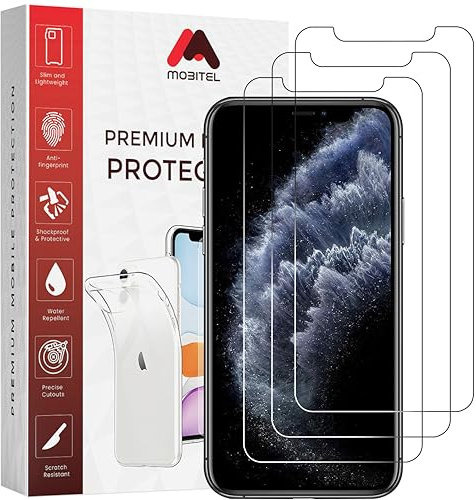 Mobitel 3-Pack Screen Protector for iPhone X, iPhone XS, and iPhone 11 Pro, 9H Hardness 5.8-Inch Tempered Glass Case-Friendly Protector, Anti-Scratch, Anti-Bubble with Easy Installation