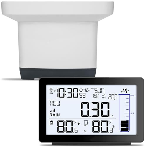 Kabelloser Regenmesser für den Außenbereich, selbstentleerender digitaler Regenmesser im Freien, Best Rated, elektronisches Regenmessgerät für Garten, Frostsicherer Regenmesser mit Thermometer,