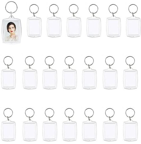 Porte-Clés Photo, Porte-Clé Acrylique, 20pcs Porte Clés Cadres Photo Transparents, porte-clés image porte-clés, trousseau de clés vierge, pour Clés, Famille, Des couples, DIY Souvenir,3.2cm x 4.6 cm
