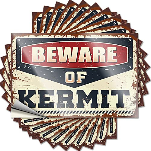 Lustiger Autoaufkleber Beware of Kermit, lustiger Aufkleber, 10 Stück, lustige Straßenschilder, Autoaufkleber (6 x 9 cm)