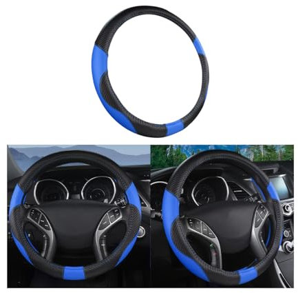 Adunsiaoto Auto Lenkradabdeckung Leder, Auto Lenkradabdeckung Mit Zweifarbiger Spleißung, Universell Automobil Lenkradbezug Leder Carbonfaser Sportschutzband(Schwarz Blau)
