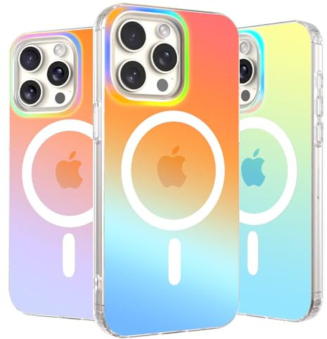 CALOOP Aura Case for iPhone 15 Pro Max with MagSafe,Sturdy Hard Frame Shockproof with Raised Bezel Camera Protection and Cuison Edges,Iridescent Matte,Rainbow Phone Cover,6.7 Inch,Holographic