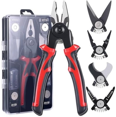 Wizoowip 5 in 1 Pilers Tool Set, Multifunctional Pliers with 5 Interchangeable Tool Heads, Pliers Set with Linesman Pliers, Wire Stripper, Cable Cutter, Crimping Plier and Scissor for Trimming Wires
