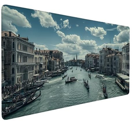 Gaming Mauspad, Mousepad XXL 700x300x3mm, Mauspad groß Schreibtischunterlage für Vernähte Kanten WassXerdicht Anti-Rutsch für PC, Laptop Verbessert Präzision und Geschwindigkei (Grau, Venedig) R-6