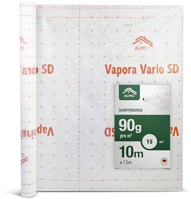 ALMO Dampfbremse 10m x 1,5m (15m²) Feuchteregulierende Dampfbremsfolie für Innenausbau und Dachausbau | Klimamembran einfach zu verbauen für eine luftdichte Gebäudehülle