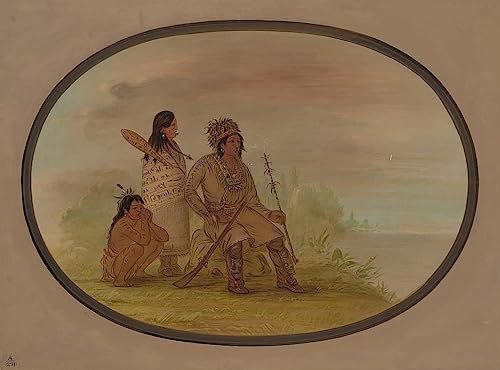 OuDeZjzhu Ölgemälde Wandbilder Wandkunst Bild Druck Leinwand Malerei Poster ein alter Nayas-Indianer seine Enkelin und ein Junge von George Catlin Modern Wandbilder für Wanddekoration 60x90cm