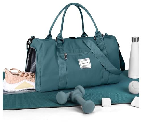 HYC00 Sport Duffel Bag Damen Handgepäck Sporttasche für Damen Herren mit Nassfach & Schuhfach, Reisetasche Damen Weekender Gym Travel Duffel Bags Schwimmtasche Yoga Bag Trainingstasche,Pfauenblau