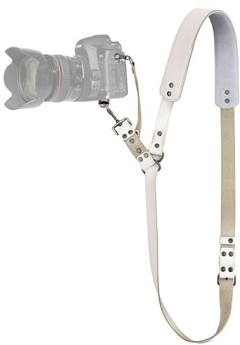 Padwa Lifestyle White Single Camera Harness Strap for One Camera - Professional Single Full Grain Leather Camera Harness,Thick Padded,Quick Release Gear DSLR Camera Straps for Photographers