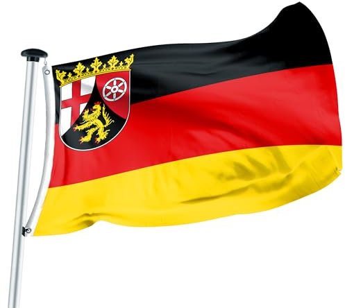 FLAGLY Premium Flagge Rheinland-Pfalz – MADE IN GERMANY - hochwertige Flagge in verschiedenen Größen & Formaten (Hochformat & Querformat) – witterungsbeständig