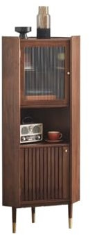 GAROEN Buffetschrank Massivholz Eckschrank Schwarz Nussbaum Eckregal Home Esszimmer Eckschrank Sideboard Anrichte mit Stauraum