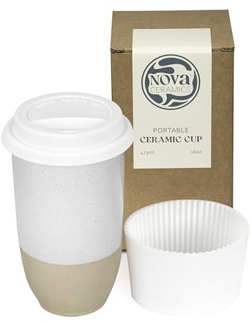 NOVA Ceramics Reisebecher – Kaffeebecher für Reisen – mikrowellen- und spülmaschinenfest, Kaffeebecher – Geschenke für Frauen, Männer, Sie – 473 ml – Dune