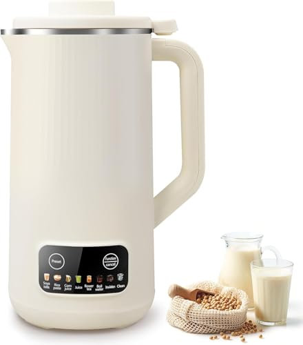 20 Oz Soy Milk Maker - Automatic Almond Milk Machine for Homemade Plant-Based Milk, Oat and Soybean - Stainless Steel Milk Maker with Delay Setting and Self Cleaning (White)