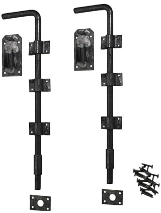 24 Medium Drop Bolt | Heavy-Duty Black Gate Bolt with Fixings | 15mm Thick Steel Bar for Security | Includes 3 Support Brackets & Top Bracket | Rust-Resistant for Gates & Garage Doors. 2 Sets