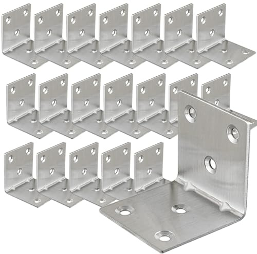 WYIPOLZI 20 Pack 40 x 40 x 40mm Angle Brackets, Heavy Duty Metal L Brackets for Wood, L-Shaped Brackets, Metal Steel Corner Brackets for Wood, Furniture, Wall Fixing & Repairing, Silver